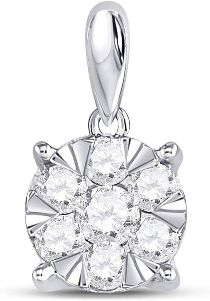 14Kt White Gold Womens round Diamond Flower Cluster Pendant 1/2 Cttw