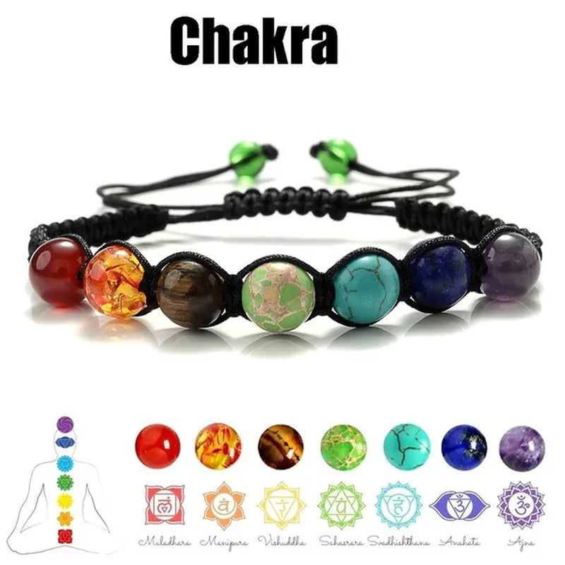2022 New Fashion Classic 7 Chakra Beads Bracelet Natural Stone Black Rope Braided Yoga Reiki Healing Balance Bracelets Bangles Couple Bead Bracelet Meditation Gift Jewelry