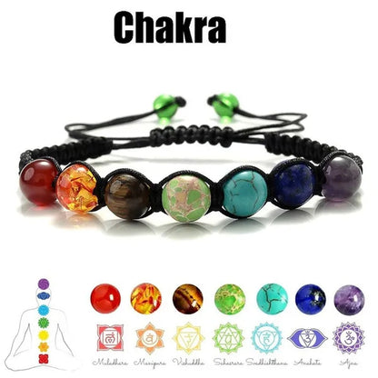 2022 New Fashion Classic 7 Chakra Beads Bracelet Natural Stone Black Rope Braided Yoga Reiki Healing Balance Bracelets Bangles Couple Bead Bracelet Meditation Gift Jewelry