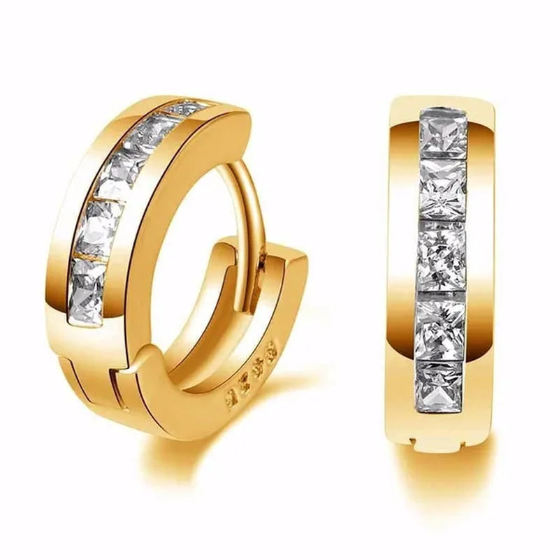 Unisex Exquisite Fashion Setting CZ Diamond round Lab Gemestone Small Huggie Hoop Earrings for Women Men Fashion Jewelry