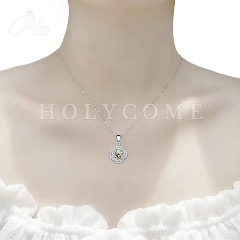 HOLYCOME Real Moissanite Diamond Necklace for Women Girls 925 Sterling Silver Mini Moissanite Rose Flower Pendant Necklace Fine Jewelry