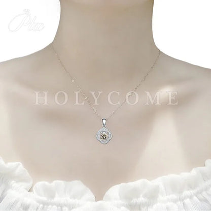 HOLYCOME Real Moissanite Diamond Necklace for Women Girls 925 Sterling Silver Mini Moissanite Rose Flower Pendant Necklace Fine Jewelry