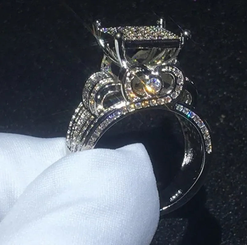 Deluxe Promise Silver Pave Setting AAAAA Cz Diamond Engagement Band Rings for Women Men Wedding Jewelry Gift
