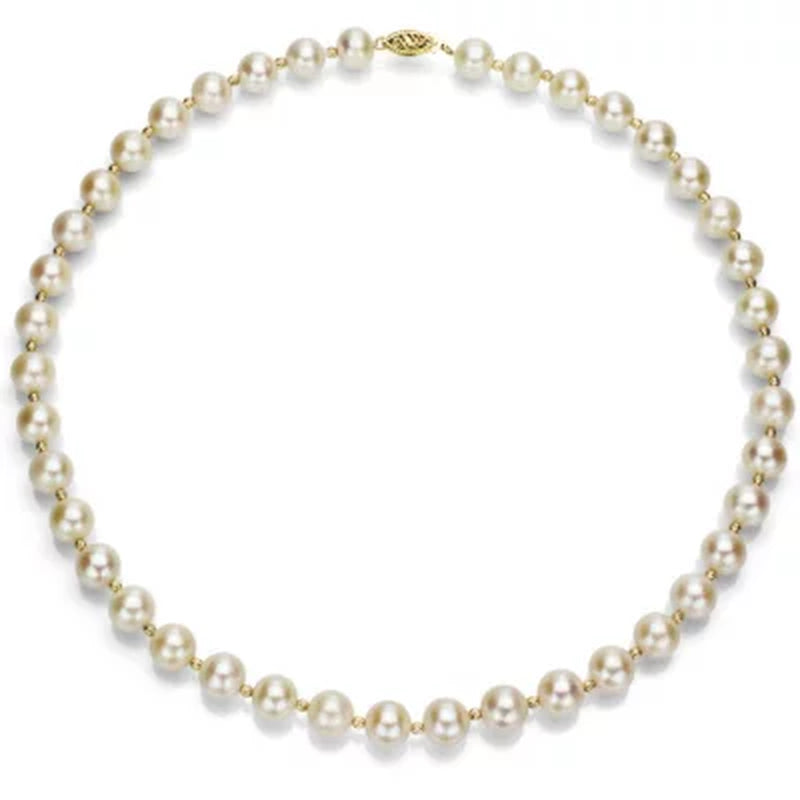 8-9 Mm White Cultured Freshwater Pearl and 14K Yellow Gold Beads 18" Necklace