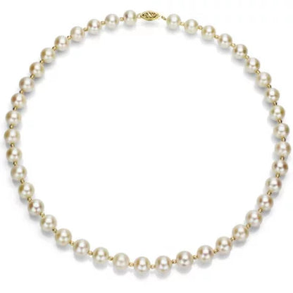 8-9 Mm White Cultured Freshwater Pearl and 14K Yellow Gold Beads 18" Necklace