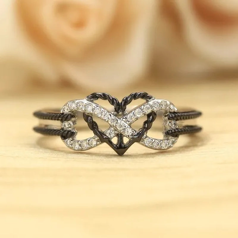 Exquisite 925 Sterling Silver Rings Infinite Love Motif Two-tone Anchor Heart Promise Anniversary Engagement Wedding Jewelry Ring Gift For Women Size 6 - 10