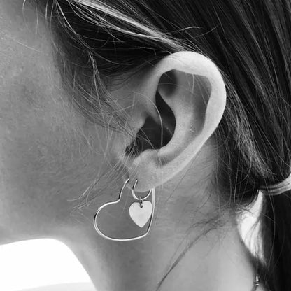 4Pcs/Set Women Double Heart Hoop Earrings Geometric Fashion Earrings Jewelry