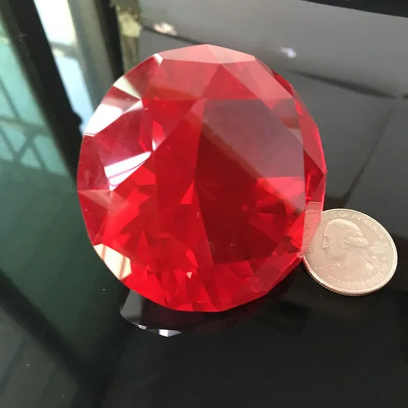 60mm Pink Crystal Yellow Diamond Ruby Glass Faceted Paperweight Display Jewelry