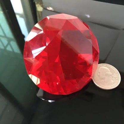 60mm Pink Crystal Yellow Diamond Ruby Glass Faceted Paperweight Display Jewelry