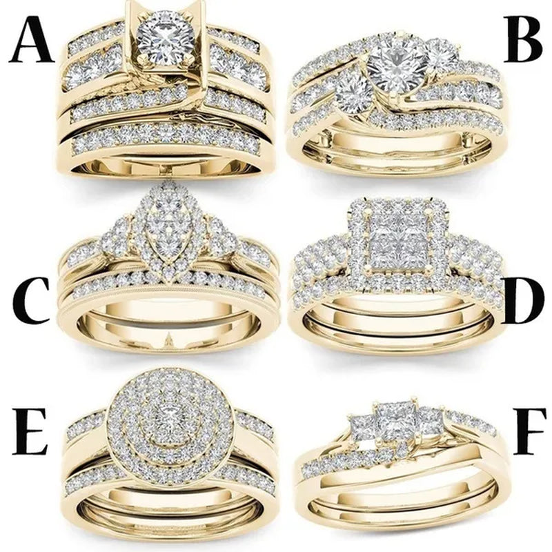 6 Delicate 2-3 Pieces/Set Women's Shiny White Zircon Ring Set Anniversary Christmas Gift Engagement Bride Wedding Jewelry Ring Size 6-10