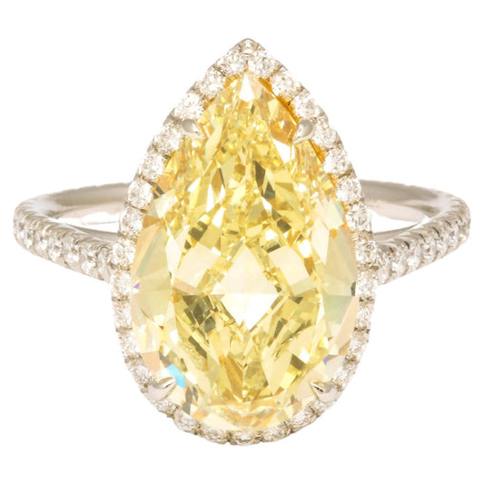 Fancy Yellow 5.12 Carat Pear Shape GIA Diamond Platinum Ring