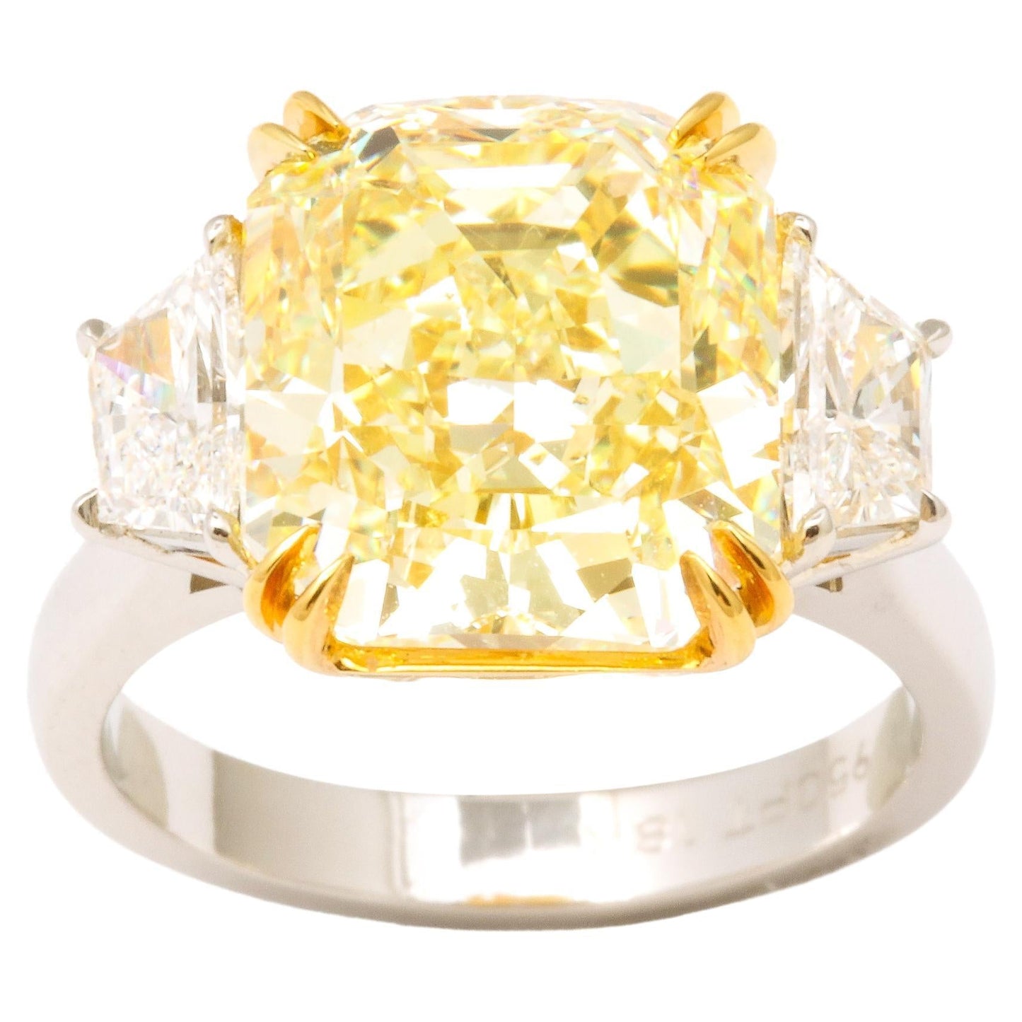 GIA Certified 8.22 Carat Radiant Fancy Yellow Diamond Platinum Ring