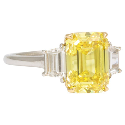 Fancy Vivid Yellow Emerald Cut 4.12 Carat Diamond Engagement Ring