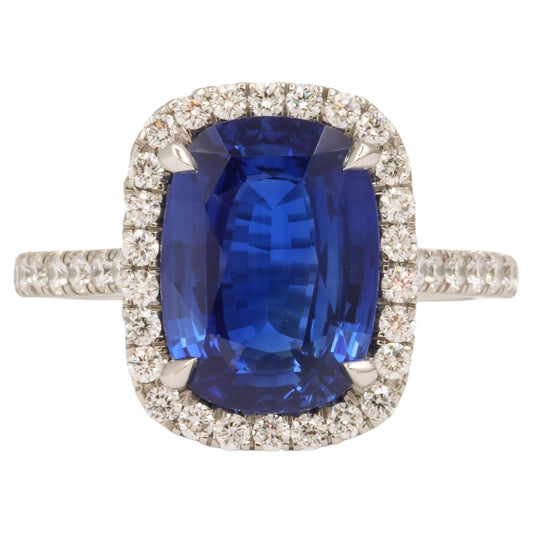 4.71 Carat Ceylon Sapphire and Diamond Platinum Halo Engagement Ring