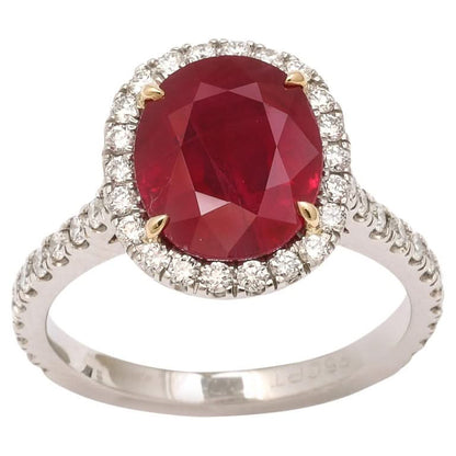 4.20 Carat Intense Red Burma Ruby Diamond Platinum Engagement Ring
